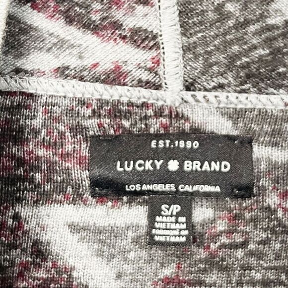 Lucky Brand Burgundy Gray Aztec Print Open Front Cardigan Cotton Blend Sz S New - Picture 6 of 15